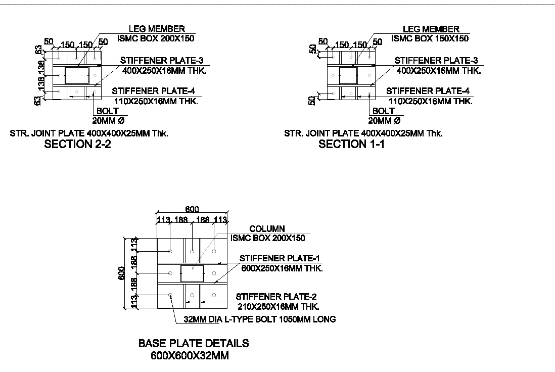 Steel base plate and anchorage details — anonymised project excerpt